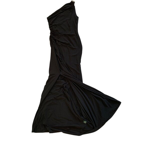 NWT Ralph Lauren One-Shoulder Black Gown Formal Crystal Brooch Size 8 RX10351 - Picture 9 of 14